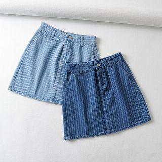High-waist Striped Mini Denim Skirt