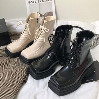 Square-toe Platform Lace-up Short Boots