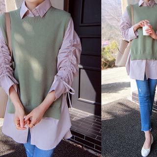 Crew-neck Tie-side Knit Vest