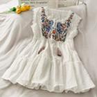 Ethnic-embroidered Lace Vest White - One Size