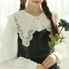 Lace-collar Faux-pearl Button Blouse One Size