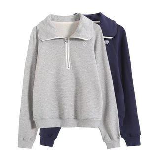 Long Sleeve Collared Zip-detail Sweatshirt