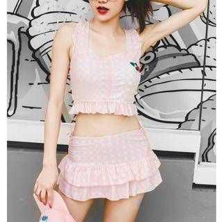 Set: Gingham Bikini Top + Swim Skirt