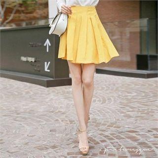 Pleated Linen Blend Mini Skirt