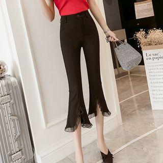 Mesh Trim Capri Boot-cut Pants