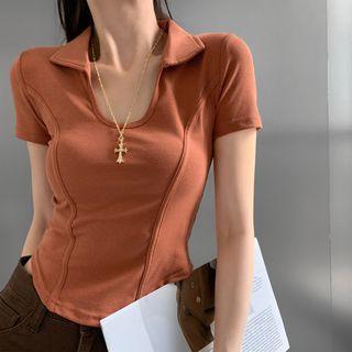 Stitched Cropped Polo Shirt In 6 Colors