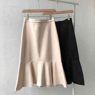 Plain High-waist Fish-tail Skirt