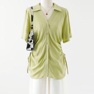 Short-sleeve Plain Shirt / Wide Leg Pants