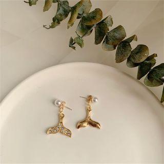 Faux Pearl Mermaid Tail Alloy Dangle Earring 1 Pair - G1 - Silver Needle - Gold - One Size