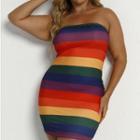 Plus Size Rainbow Striped Mini Tube Dress
