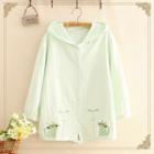 Cat Embroidered Hooded Long-sleeve Shirt