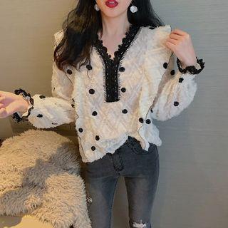 Dotted Lace Trim Blouse Almond - One Size