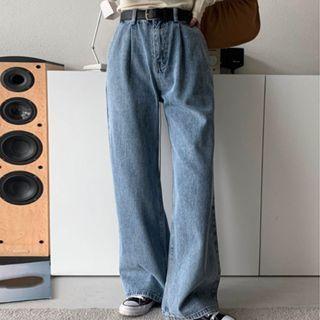 Pintuck-front Wide-leg Jeans