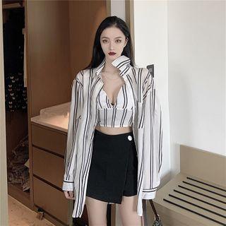 Set: Striped Shirt + Cropped Camisole Top White - One Size