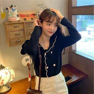 Contrast Trim Scallop Edge Cardigan