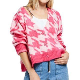 Printed V-neck Long-sleeve Cardigan