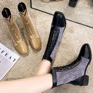 Faux Leather Panel Block Heel Mid-calf Boots