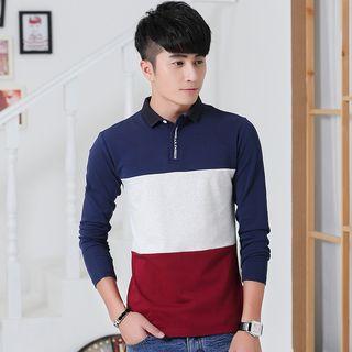 Colour Block Long-sleeve Collared Top