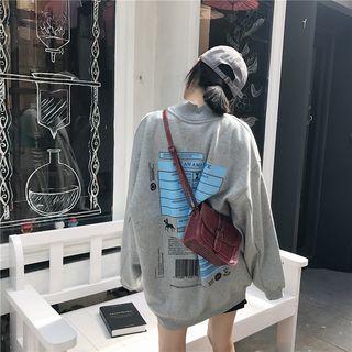 Printed Fleece-lining Sweatshirt Gray - One Size