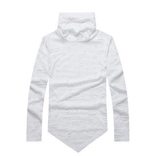 Distressed Turtleneck Long-sleeve T-shirt