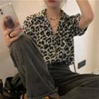 Short-sleeve Leopard Print Shirt Leopard - Gray - One Size