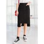 Cutout-hem Colored Midi Skirt