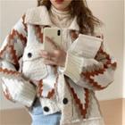 Print Fleece Loose-fit Jacket As Figure - One Size