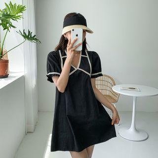 V-neck Pipe-trim Minidress Black - One Size