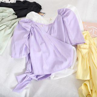 Short-sleeve Tie-waist V-neck Top