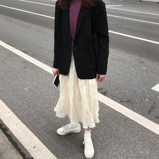Short-sleeve Plain T-shirt / High-waist Ruffled Skirt / Plain Blazer