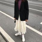 Short-sleeve Plain T-shirt / High-waist Ruffled Skirt / Plain Blazer