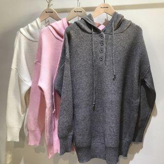 Long-sleeve Hooded Polo Collared Knit Top
