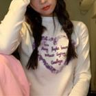 Long-sleeve Lettering Print Frill Trim Cropped T-shirt White - One Size