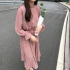 Long-sleeve Floral Print Midi Pleated Dress / Buttoned Blazer
