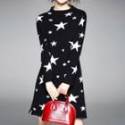 Star Patterned Long Sleeve Knit Dress