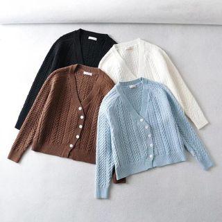 Long Sleeve V-neck Pointelle Crop Cardigan