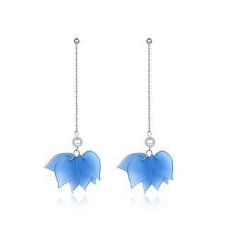 Sterling Silver Fashion Simple Blue Leaf Tassel Earrings Silver - One Size