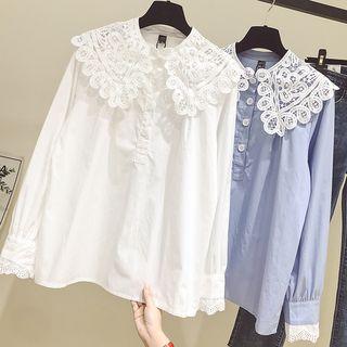 Lace Collar Placket Shirt