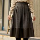 Faux-leather Panel Herringbone Midi Skirt