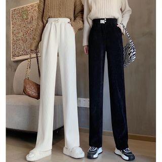 High-waist Fleece-lined Shift Wide-leg Pants