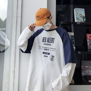 Mock Two-piece Lettering Raglan Pullover
