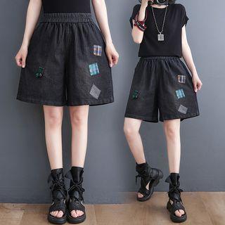 Patchwork Wide Leg Denim Shorts