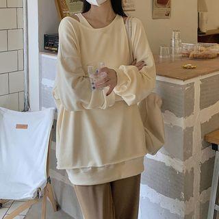 Cold-shoulder Plain Mock Two-piece Top