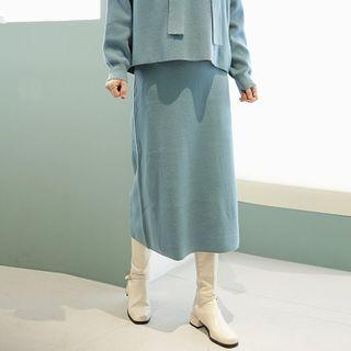 Glitter-trim Long Knit Skirt
