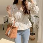 Floral Embroidered Square-neck Long-sleeve Blouse
