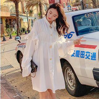 Shirred Ruffle Trim Shirtdress