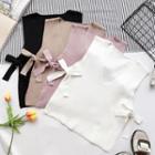 Plain V-neck Bow-accent Knit Vest