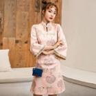 3/4-sleeve Print Mini A-line Qipao Dress