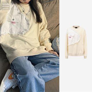 Denim Panel Sweatshirt / Wide Leg Jeans