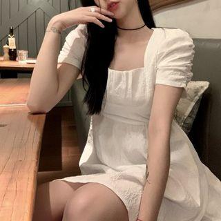 Square Neck Cutout-back Mini A-line Dress